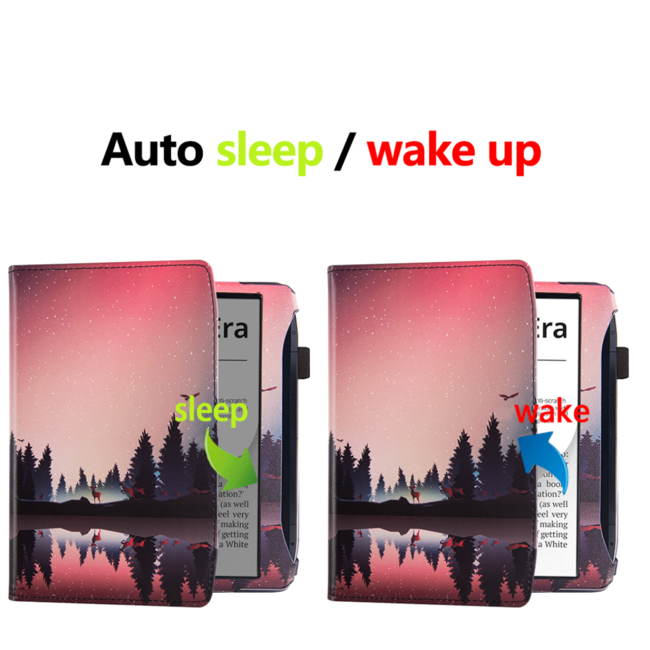 Case2go - E-reader hoes geschikt voor Pocketbook Era - Sleepcover - Auto/Wake functie - Met handstrap - Zonsondergang