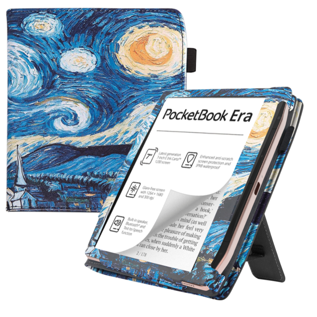 Case2go - E-reader hoes geschikt voor Pocketbook Era - Sleepcover - Auto/Wake functie - Met handstrap - Sterrenhemel