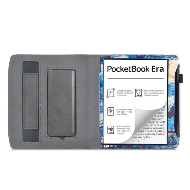 Case2go - E-reader hoes geschikt voor Pocketbook Era - Sleepcover - Auto/Wake functie - Met handstrap - Sterrenhemel