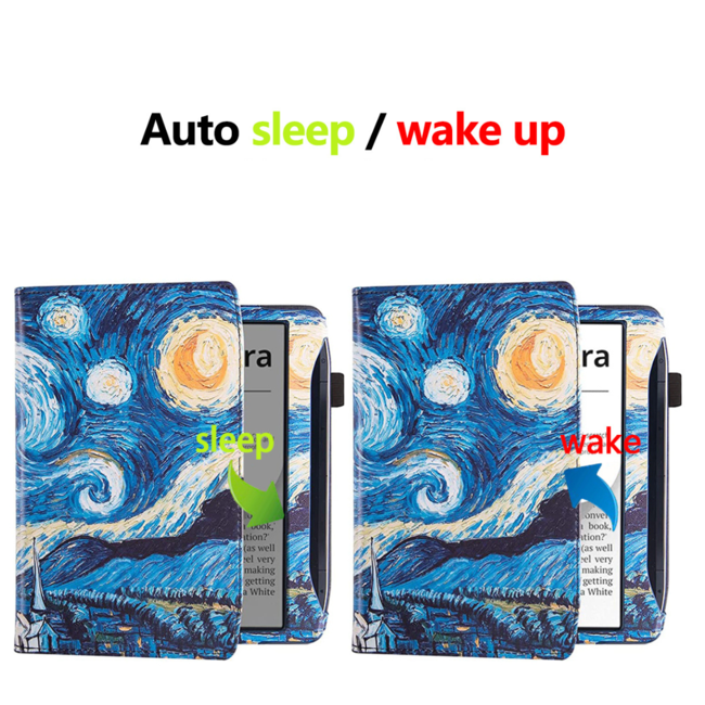 Case2go - E-reader hoes geschikt voor Pocketbook Era - Sleepcover - Auto/Wake functie - Met handstrap - Sterrenhemel