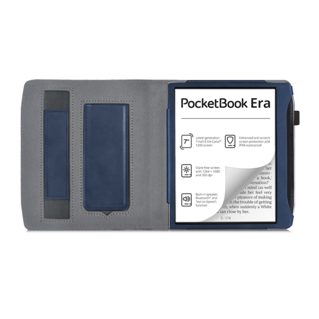 Case2go - E-reader hoes geschikt voor Pocketbook Era - Sleepcover - Auto/Wake functie - Met handstrap - Donker Blauw