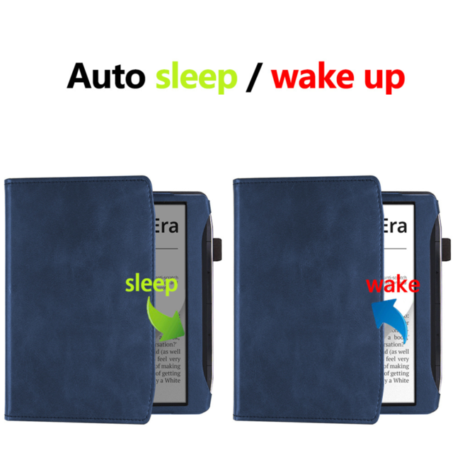 Case2go - E-reader hoes geschikt voor Pocketbook Era - Sleepcover - Auto/Wake functie - Met handstrap - Donker Blauw