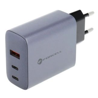 Forcell Forcell - Adapter - met 2 x USB C en USB A aansluitingen - 4A 65W - Quick Charge 4.0 - Grijs