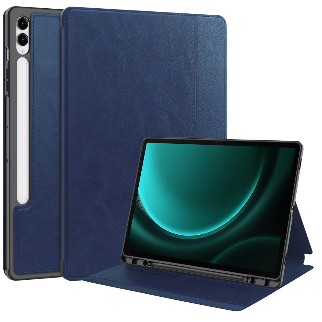 Case2go - Tablet hoes geschikt voor Samsung Galaxy Tab S9 FE Plus (2023) - Business Wallet Book Case - Auto Wake/Sleep functie- Blauw afbeelding