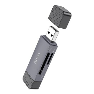 HOCO - SD kaartlezer - Voor SD en Micro SD kaarten - USB-A 3.0 en USB-C 3.0 - Grijs