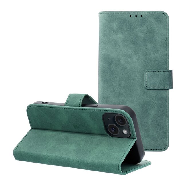 Case2go - Telefoonhoesje geschikt voor iPhone 15 Plus - Wallet Book Case - Met Magnetische Sluiting - Groen