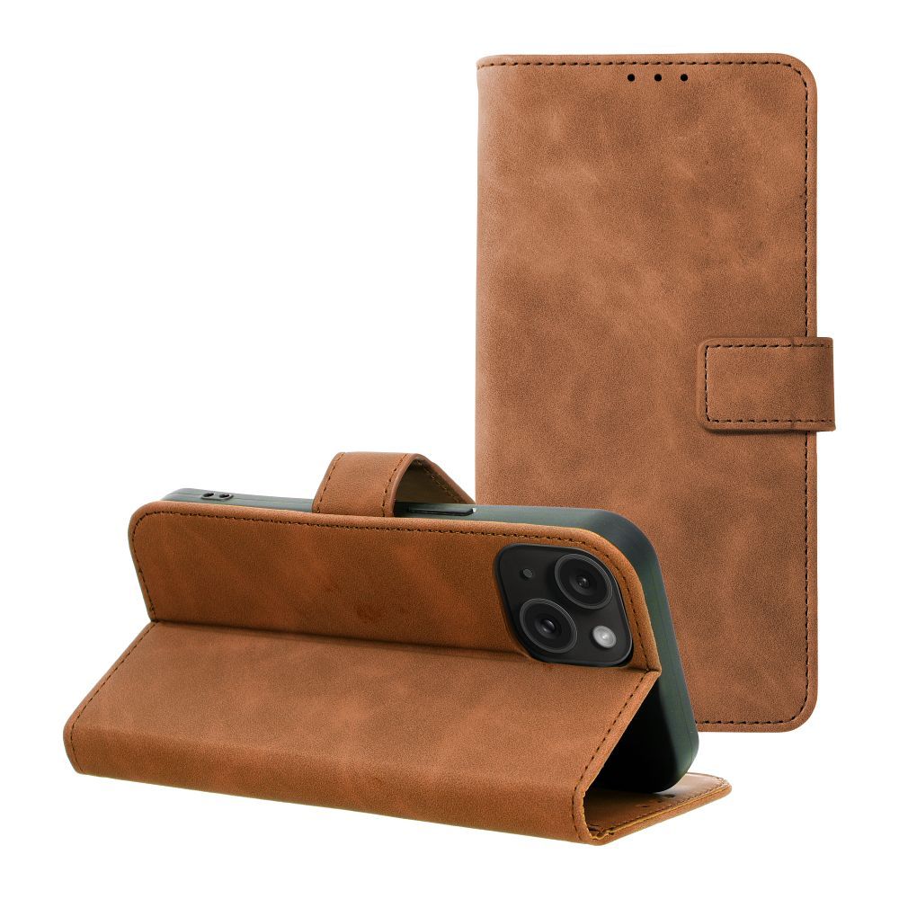 Case2go - Telefoonhoesje geschikt voor iPhone 15 Plus - Wallet Book Case - Met Magnetische Sluiting - Bruin afbeelding