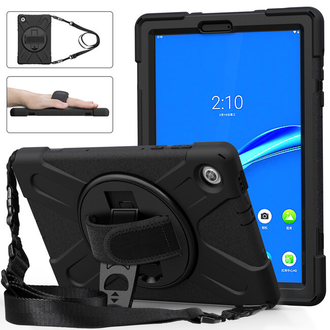 Tablet hoes geschikt voor Lenovo Tab M10 Plus (2de generatie) - Hand Strap Armor Case - Met Schouderriem - 10.3 inch (TB-X606) - Zwart