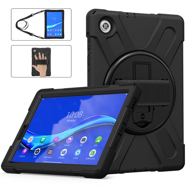 Tablet hoes geschikt voor Lenovo Tab M10 Plus (2de generatie) - Hand Strap Armor Case - Met Schouderriem - 10.3 inch (TB-X606) - Zwart