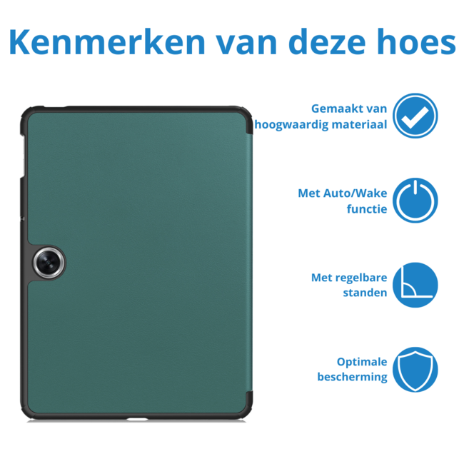 Case2go - Tablet hoes geschikt voor OnePlus Pad Go/ Oppo Pad Air2/Oppo Pad Neo - Tri-fold Case - Auto/Wake functie - Donker Groen