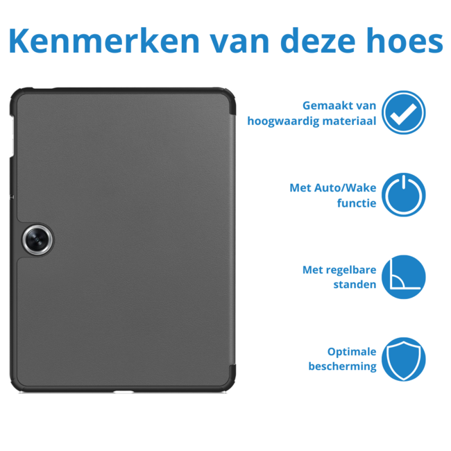 Case2go - Tablet hoes geschikt voor OnePlus Pad Go/ Oppo Pad Air2/Oppo Pad Neo - Tri-fold Case - Auto/Wake functie - Grijs