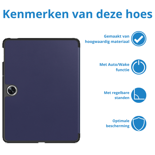 Case2go - Tablet hoes geschikt voor OnePlus Pad Go/ Oppo Pad Air2/Oppo Pad Neo - Tri-fold Case - Auto/Wake functie - Donker Blauw