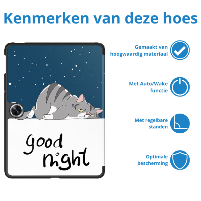 Case2go - Tablet hoes geschikt voor OnePlus Pad Go/ Oppo Pad Air2/Oppo Pad Neo - Tri-fold Case - Auto/Wake functie - Goodnight