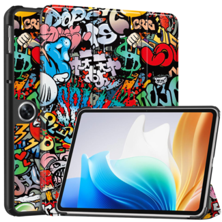 Case2go Case2go - Tablet hoes geschikt voor OnePlus Pad Go/ Oppo Pad Air2/Oppo Pad Neo - Tri-fold Case - Auto/Wake functie - Graffiti