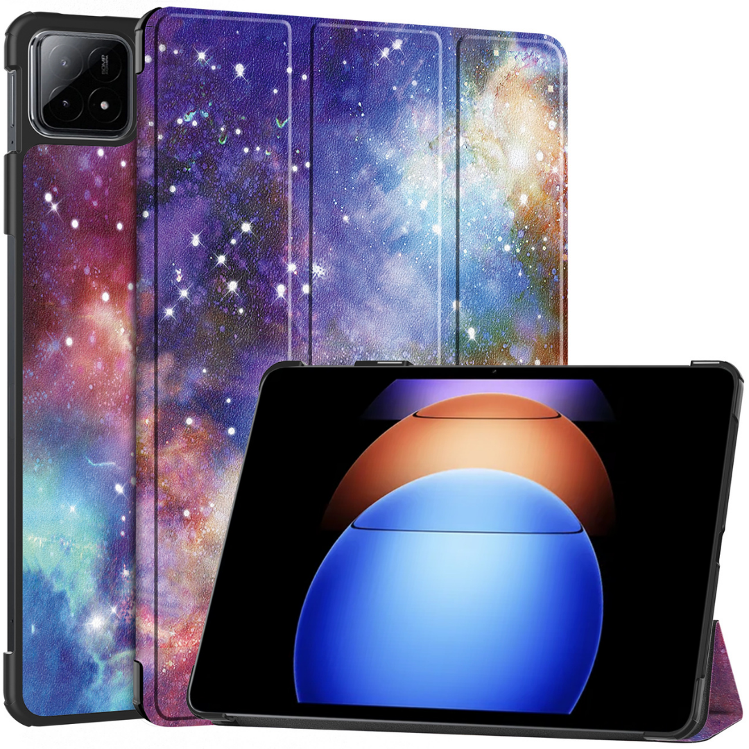 Case2go - Tablet hoes geschikt voor Xiaomi Pad 6S Pro - Tri-fold Case - Auto/Wake functie - Galaxy afbeelding