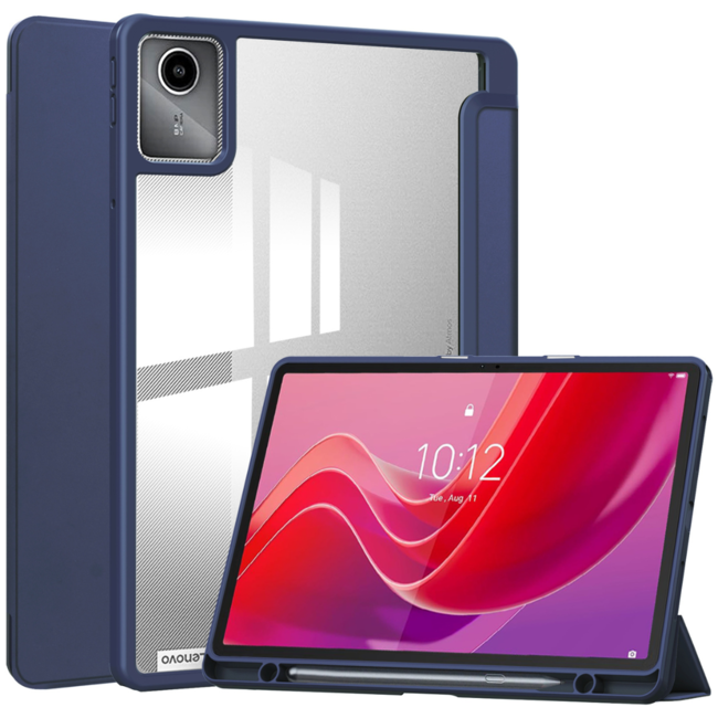 Case2go - Tablet hoes geschikt voor Lenovo Tab M11 (2024) - Acrylic Trifold case met Pencil houder - Donker Blauw