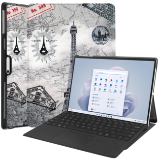 Case2go Case2go - Hoes geschikt voor Microsoft Surface Pro 10 - 13 inch Cover - Book Case met Stand Functie - Eiffeltoren