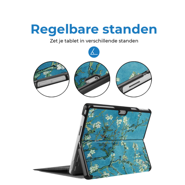 Case2go - Hoes geschikt voor Microsoft Surface Pro 10 - 13 inch Cover - Book Case met Stand Functie - Witte Bloesem