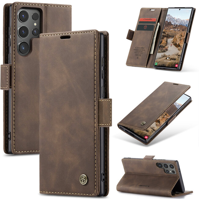 Caseme - Telefoonhoesje geschikt voor Samsung Galaxy S24 Ultra - Wallet Book Case - Met Magnetische Sluiting - Donker Bruin
