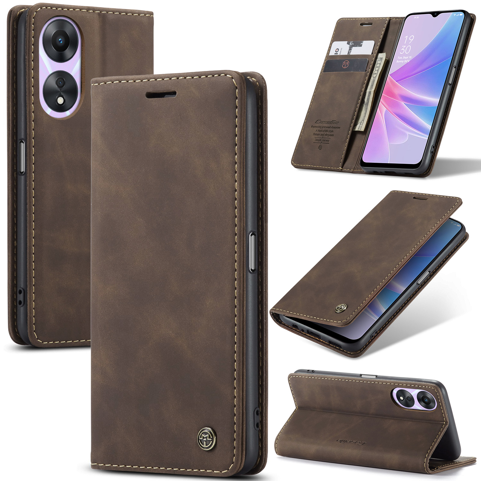 Caseme - Hoesje geschikt voor Oppo A78 4G - Wallet Book Case - Magneetsluiting - Donker Bruin afbeelding