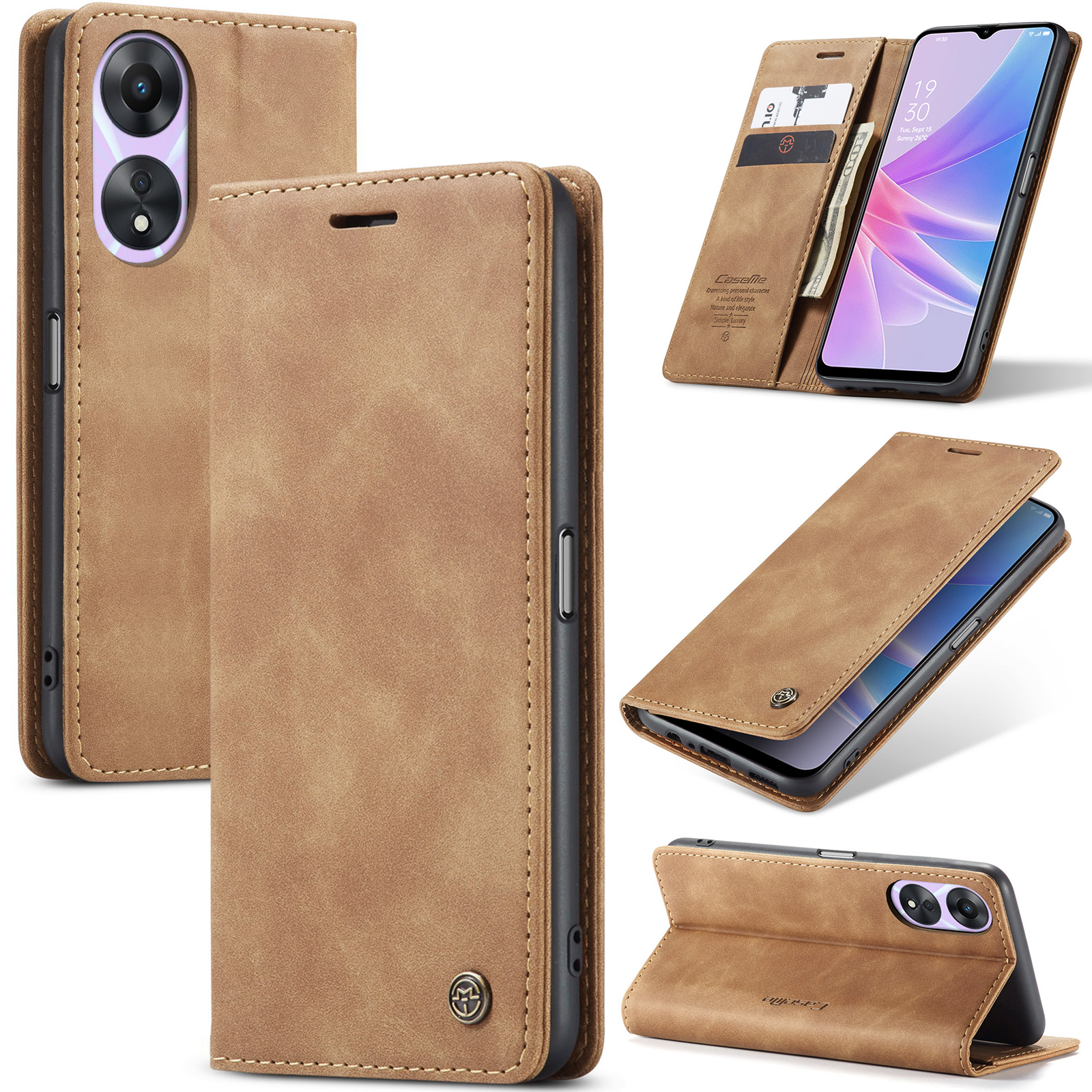 Caseme - Hoesje geschikt voor Oppo A78 4G - Wallet Book Case - Magneetsluiting - Licht Bruin afbeelding