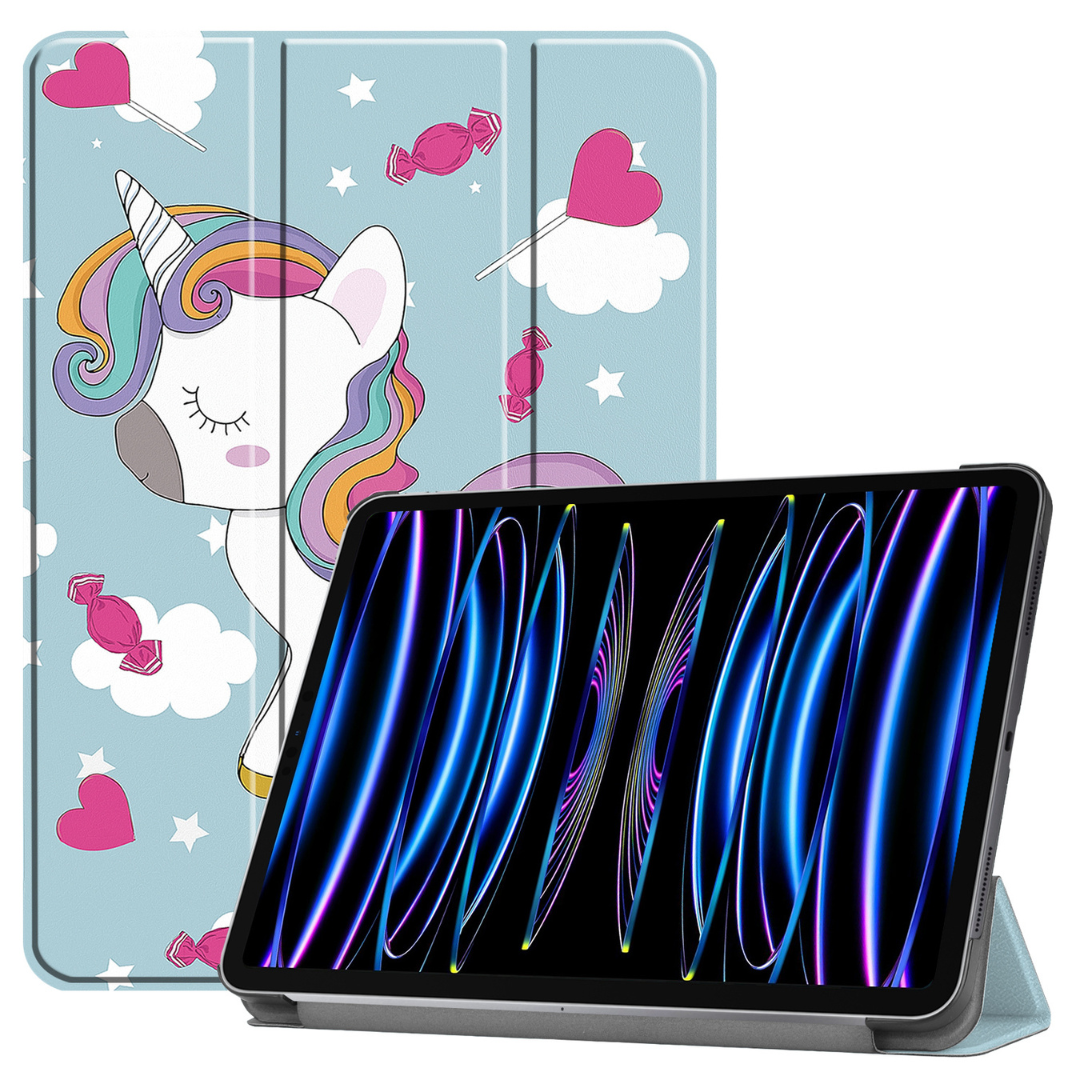 Case2go - Tablet hoes geschikt voor Apple iPad Pro 11 (2024) - Tri-fold hoes - Auto/Wake functie  - Eenhoorn afbeelding