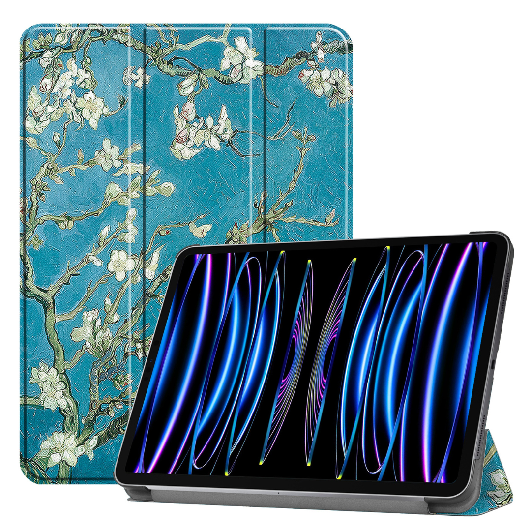 Case2go - Tablet hoes geschikt voor Apple iPad Pro 11 (2024) - Tri-fold hoes - Auto/Wake functie  - Witte Bloesem afbeelding
