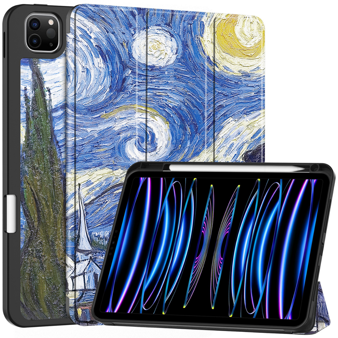 Case2go - Tablet hoes geschikt voor Apple iPad Pro 11 (2024) - Tri-fold Case - Met Pencilhouder - Sterrenhemel afbeelding