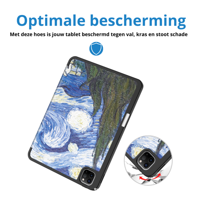 Case2go - Tablet hoes geschikt voor Apple iPad Pro 11 (2025) / Apple iPad Pro 11 (2024) - Tri-fold Case - Met Pencilhouder - Sterrenhemel
