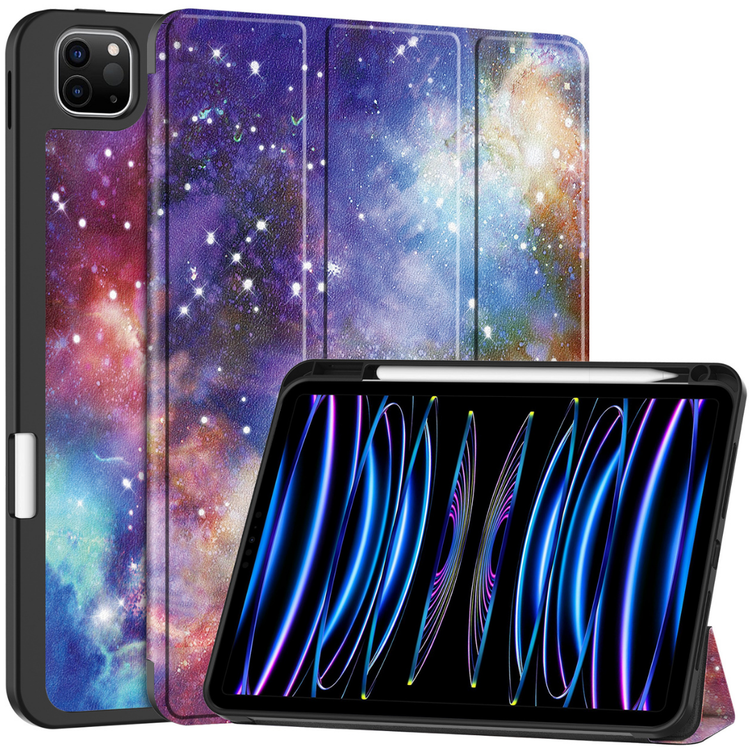 Case2go - Tablet hoes geschikt voor Apple iPad Pro 11 (2024) - Tri-fold Case - Met Pencilhouder - Galaxy afbeelding