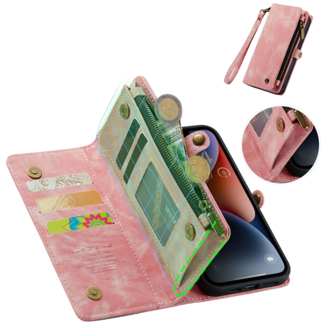 CaseMe - Telefoonhoesje geschikt voor Apple iPhone 14 Plus - 2 in 1 Book Case en Back Cover - Roze