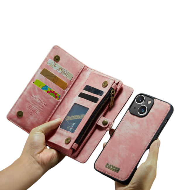 CaseMe - Telefoonhoesje geschikt voor Apple iPhone 14 Plus - 2 in 1 Book Case en Back Cover - Roze