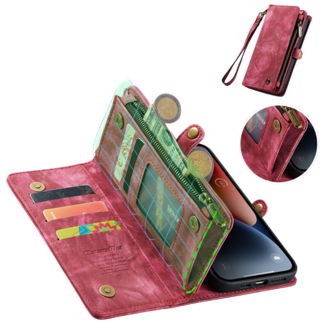CaseMe - Telefoonhoesje geschikt voor Apple iPhone 14 - 2 in 1 Book Case en Back Cover - Rood