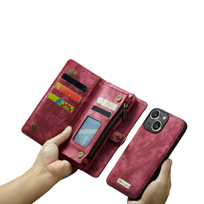 CaseMe - Telefoonhoesje geschikt voor Apple iPhone 14 - 2 in 1 Book Case en Back Cover - Rood