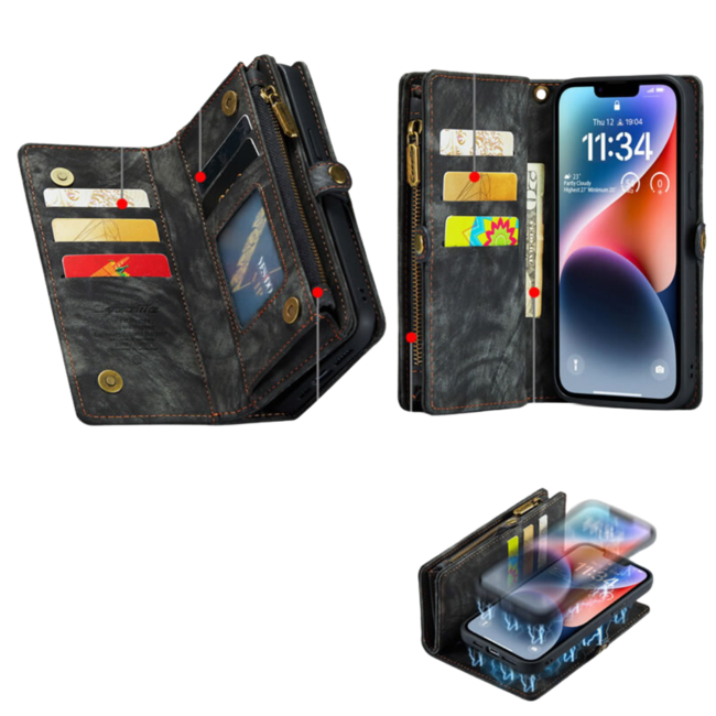CaseMe - Telefoonhoesje geschikt voor Apple iPhone 14 Pro Max - 2 in 1 Book Case en Back Cover - Zwart