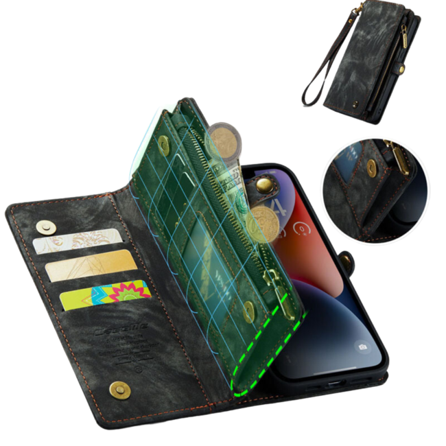 CaseMe - Telefoonhoesje geschikt voor Apple iPhone 14 Pro Max - 2 in 1 Book Case en Back Cover - Zwart