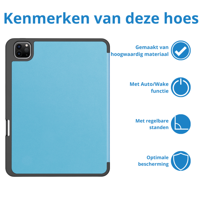 Case2go - Tablet hoes geschikt voor Apple iPad Pro 11 (2025) / Apple iPad Pro 11 (2024) - Tri-fold Case - Met Pencilhouder - Licht Blauw