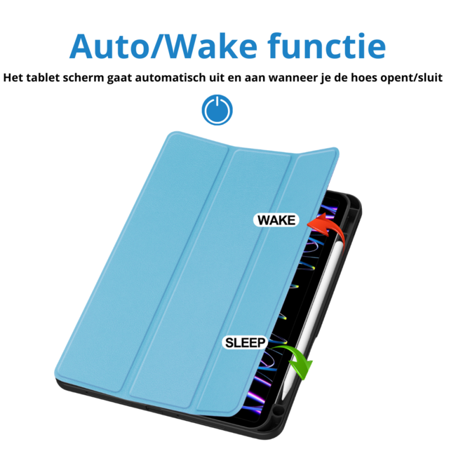 Case2go - Tablet hoes geschikt voor Apple iPad Pro 11 (2025) / Apple iPad Pro 11 (2024) - Tri-fold Case - Met Pencilhouder - Licht Blauw