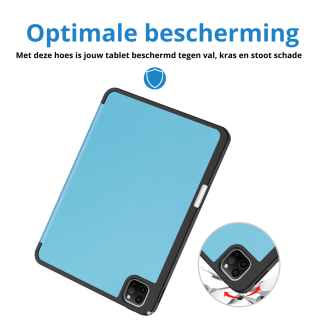Case2go - Tablet hoes geschikt voor Apple iPad Pro 11 (2025) / Apple iPad Pro 11 (2024) - Tri-fold Case - Met Pencilhouder - Licht Blauw
