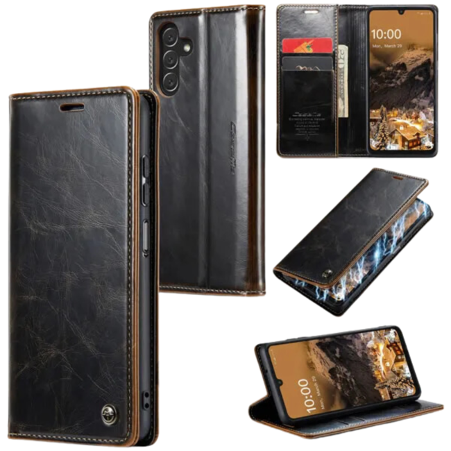 CaseMe - Telefoonhoesje geschikt voor Samsung Galaxy A35 5G - Flip Wallet Case - Magneetsluiting - Donker Bruin