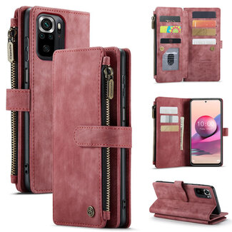 CaseMe CaseMe - Telefoonhoesje geschikt voor Xiaomi Redmi Note 10 / 10s - Wallet Book Case met ritssluiting - Magneetsluiting - Rood