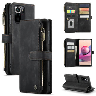 CaseMe CaseMe - Telefoonhoesje geschikt voor Xiaomi Redmi Note 10 / 10s - Wallet Book Case met ritssluiting - Magneetsluiting - Zwart