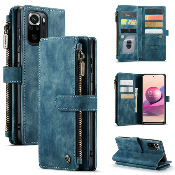 CaseMe - Telefoonhoesje geschikt voor Xiaomi Redmi Note 10 / 10s - Wallet Book Case met ritssluiting - Magneetsluiting - Blauw afbeelding