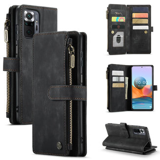 CaseMe CaseMe - Telefoonhoesje geschikt voor Xiaomi Redmi Note 10 Pro / 10 Pro Max - Wallet Book Case met ritssluiting - Magneetsluiting - Zwart