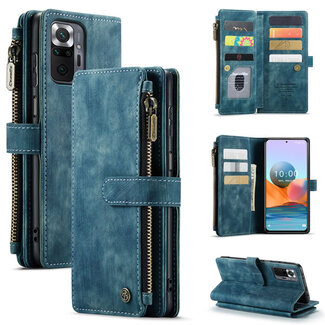 CaseMe CaseMe - Telefoonhoesje geschikt voor Xiaomi Redmi Note 10 Pro / 10 Pro Max - Wallet Book Case met ritssluiting - Magneetsluiting - Blauw