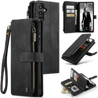 CaseMe CaseMe - Hoesje geschikt voor Samsung Galaxy A55 - Vintage Wallet Book Case Ritssluiting - Met Magneetsluiting - Zwart