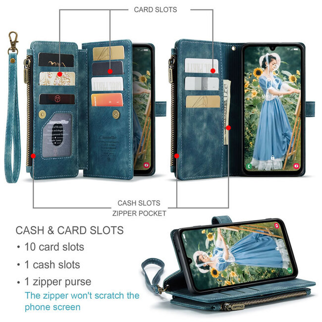 CaseMe - Hoesje geschikt voor Samsung Galaxy A25 - Vintage Wallet Book Case Ritssluiting - Met Magneetsluiting - Blauw