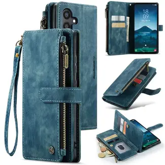 CaseMe CaseMe - Hoesje geschikt voor Samsung Galaxy S24 - Vintage Wallet Book Case Ritssluiting - Met Magneetsluiting - Blauw