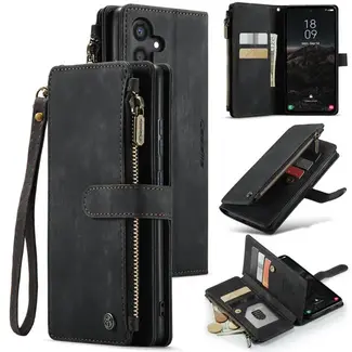 CaseMe CaseMe - Hoesje geschikt voor Samsung Galaxy S24 - Vintage Wallet Book Case Ritssluiting - Met Magneetsluiting - Zwart