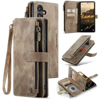 CaseMe CaseMe - Hoesje geschikt voor Samsung Galaxy S24 - Vintage Wallet Book Case Ritssluiting - Met Magneetsluiting - Bruin